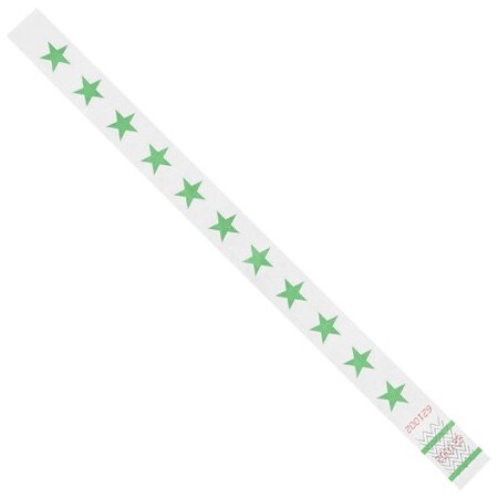 Bsc Preferred 3/4 x 10'' Green Stars Tyvek Wristbands, 500PK BUY00022021